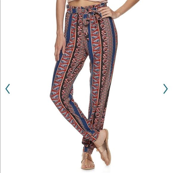 Mudd Sueded Jersey Paperbag Waisted Joggers Tapered Ankle Floral & Paisley EUC - Picture 2 of 12